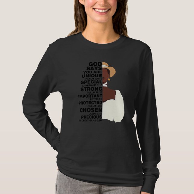 Gud säger Melanin Girl Internationell Women Day Gi T Shirt (Framsida)