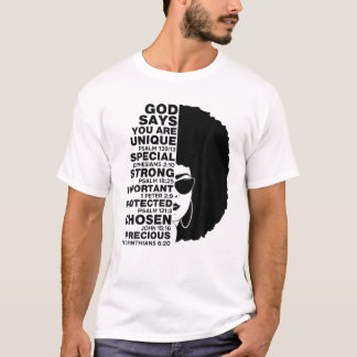 Gud säger Melanin Girl Internationell Women Day Gi T Shirt