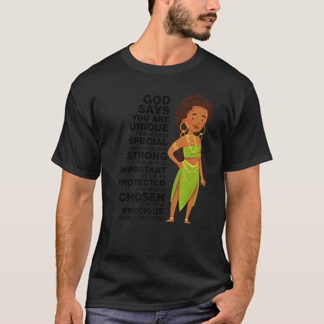 Gud säger Melanin Girl Internationell Women Day Gi T Shirt (Framsida)
