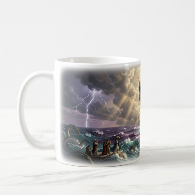 Gud Ser Dig Affisch för Gudomligt Beskydd Kaffemugg (Vänster)