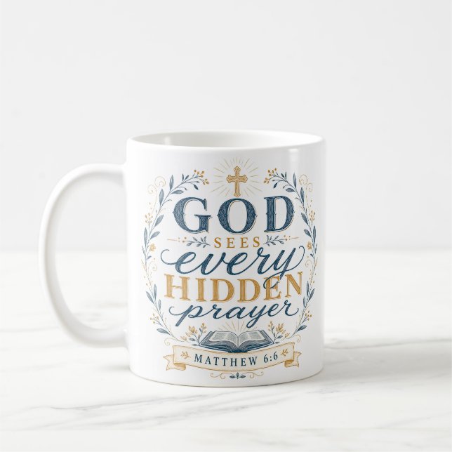 Gud ser varje gömd bön Kristet citat Kaffemugg (Vänster)