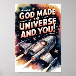Gud skapade universum kristen barnkammare för barn poster