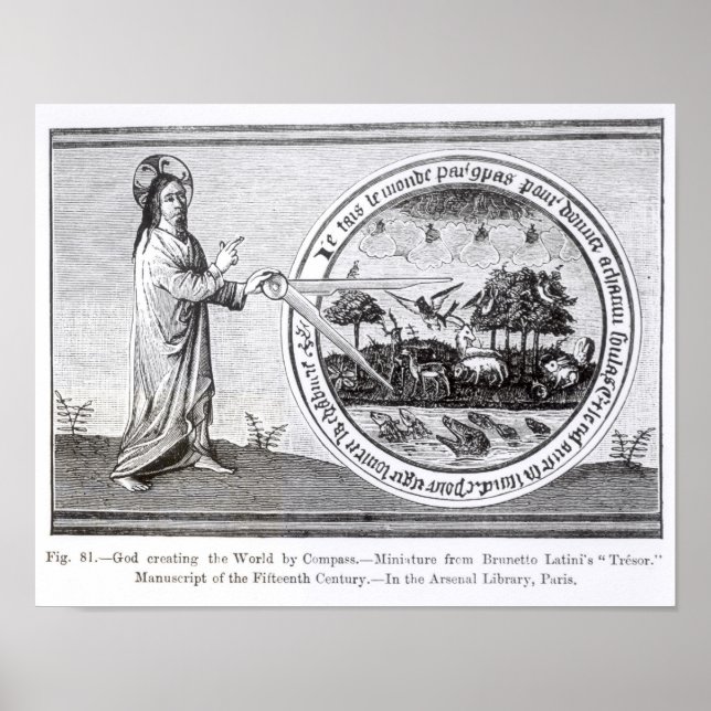 Gud Skapar världen med Compass Poster (Framsidan)