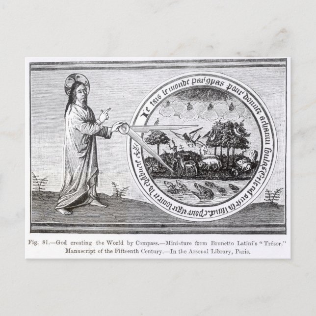 Gud skapar världen med passare vykort (Framsida)