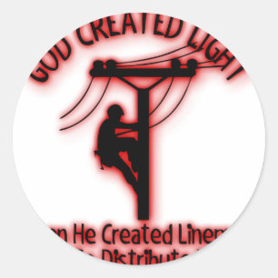 Gud Skapat ljus - Lustigt bibel, Lineman Design Runt Klistermärke