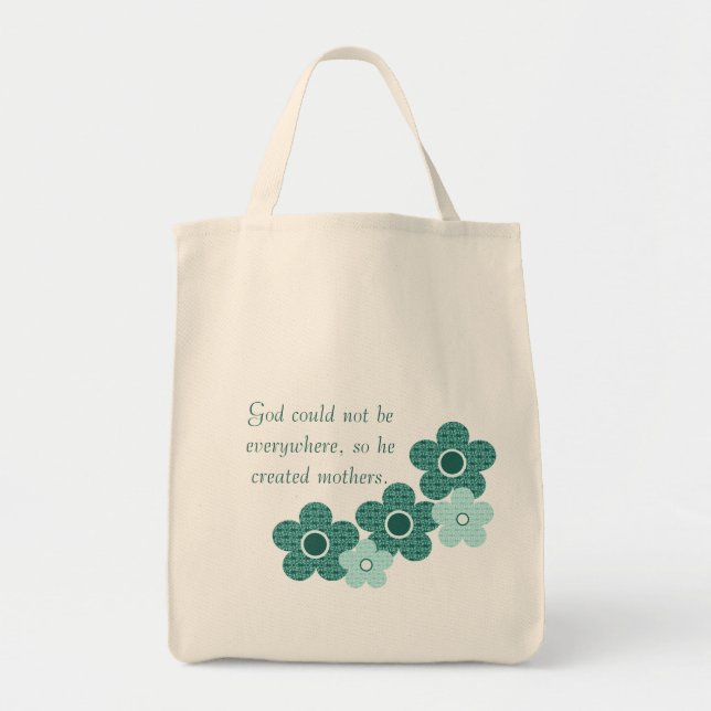 Gud Skapat Mammor Patterned Flower Bag, Teal Tygkasse (Framsidan)