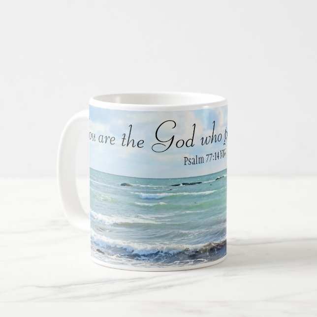 Gud som utför Miracles Ocean Blue Bible Verse Kaffemugg (Framsida vänster)