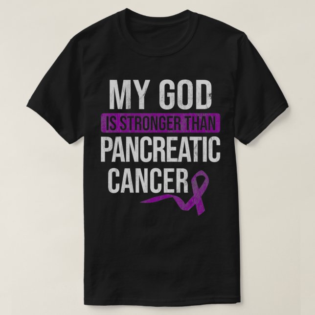Gud starkare än pankreascancer Cancer Awarene T Shirt (Design framsida)