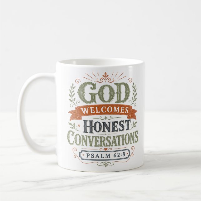 Gud välkomnar ärliga samtal Kristet citat Kaffemugg (Vänster)