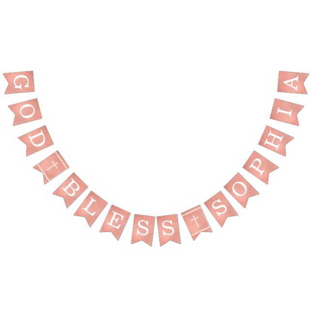 Gud välsigna 6 bokstäver Rosa Guld Dop Kommunion Vimplar (Alla)