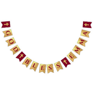 Gud välsigna Namn Guld Burgunder Dop Nattvard Vimplar