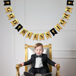 Gud välsigna Namn Svart Guld Religiös Konfirmation Vimplar