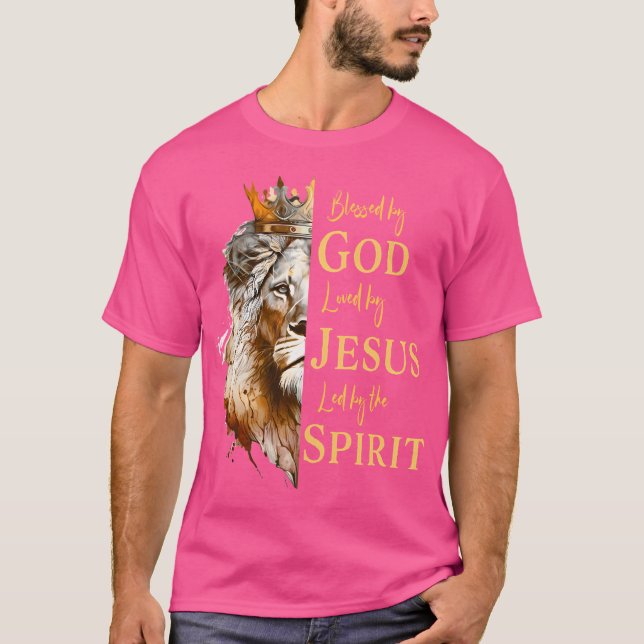 Gud välsignad - älskad av Jesus Lejon T Shirt (Framsida)