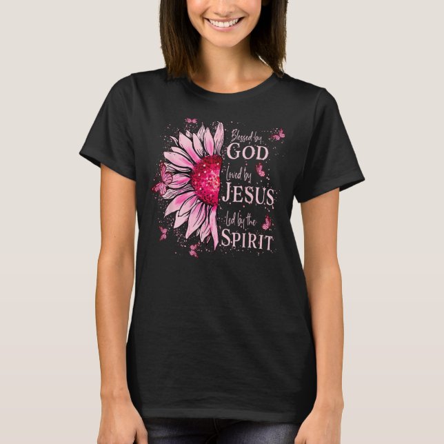 Gud välsignad - älskad av Jesus Rosa Solros 1 T Shirt (Framsida)