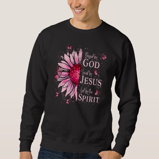Gud välsignad - älskad av Jesus Rosa Solros Lång Ärmad Tröja (Framsida)