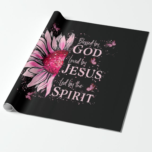 Gud välsignad - älskad av Jesus Rosa Solros Presentpapper (Utrullad)