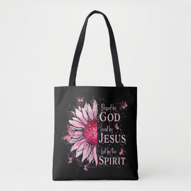 Gud välsignad - älskad av Jesus Rosa Solros Tygkasse (Framsida)