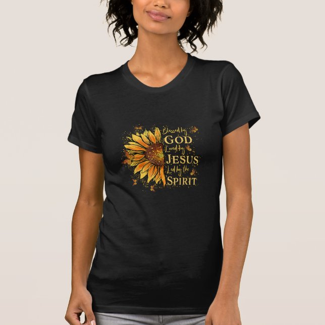Gud välsignad - älskad av Jesus, solros T Shirt (Framsida)
