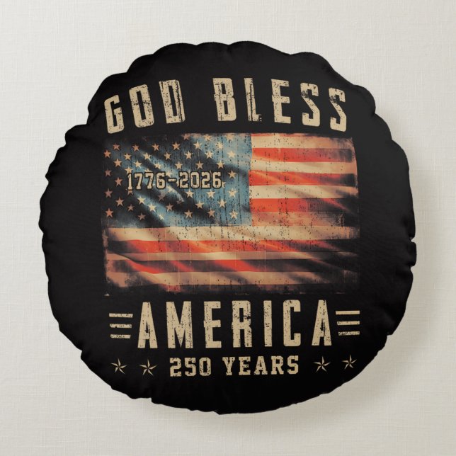 Gud välsigne Amerika 250 år 1776-2026 Rund Kudde (Framsidan)
