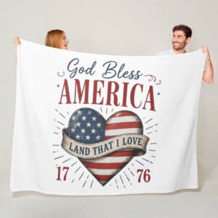 Gud välsigne Amerika 250-års patriotiska hjärtflag Fleecefilt