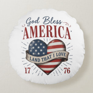 Gud välsigne Amerika 250-års patriotiska hjärtflag Rund Kudde
