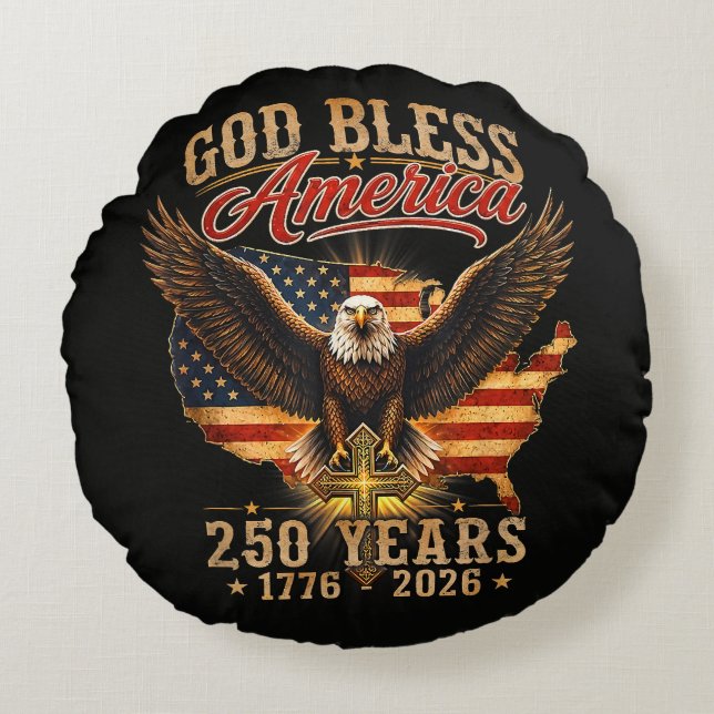 Gud välsigne Amerika Eagle 250 år 1776 2026 Rund Kudde (Framsidan)