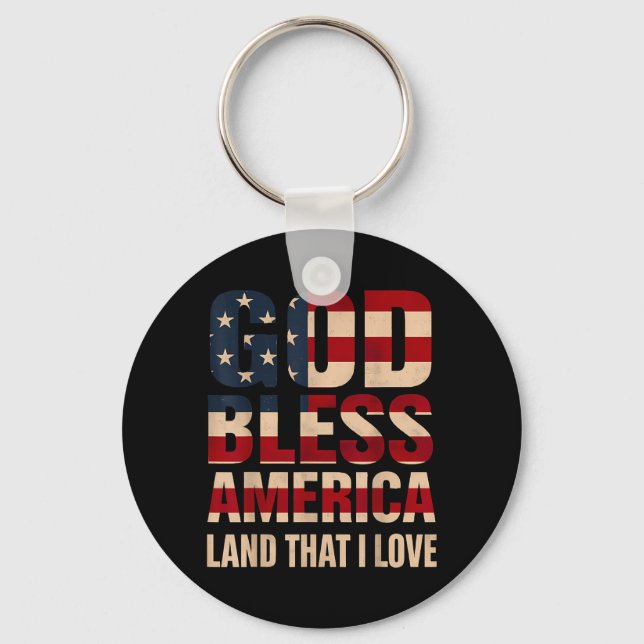 Gud välsigne Amerika Flagga Konst Nyckelring (Framsida)