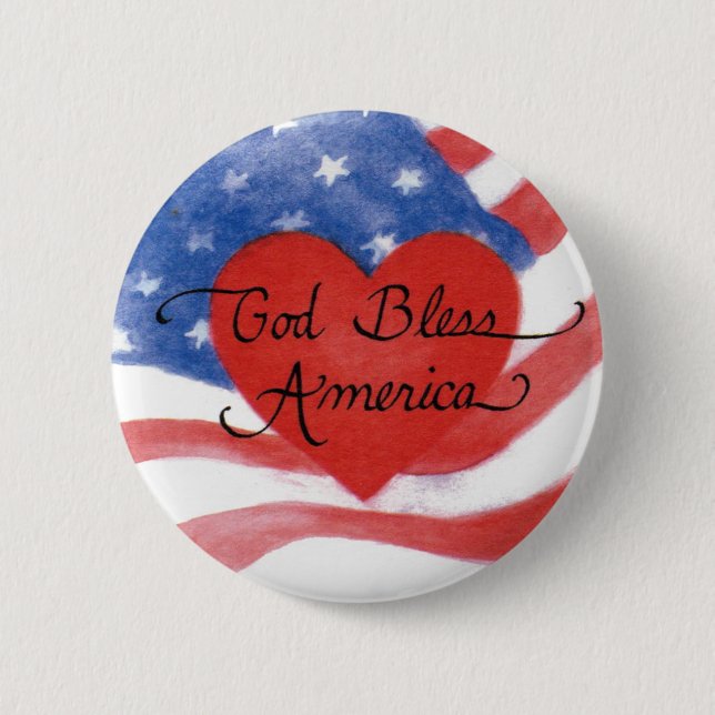 Gud välsigne Amerika Flagga Patriotisk Knapp (Framsida)