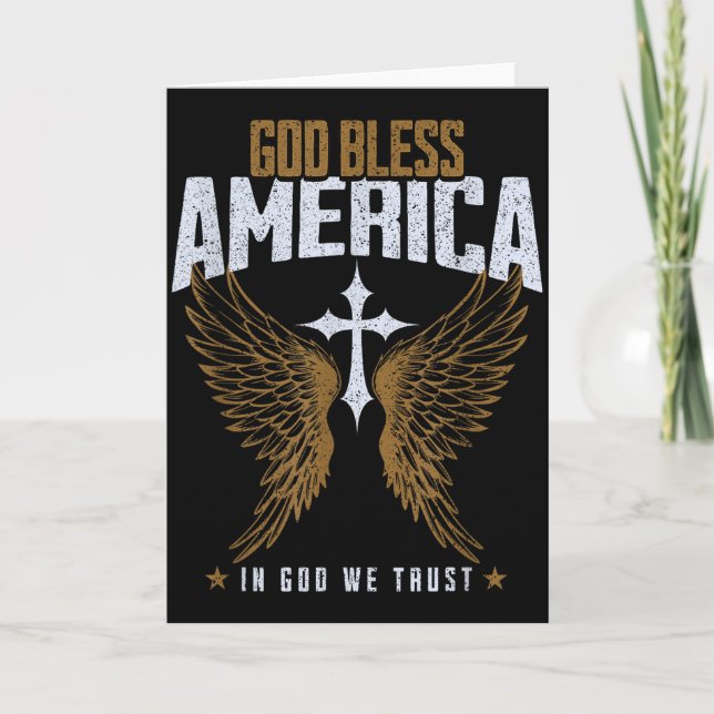 Gud välsigne Amerika Kristet kors & ängelvinge Kort (Framsida)