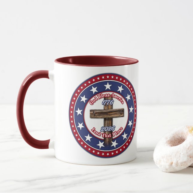 Gud välsigne Amerika Land som jag älskar Ruggad ko Mugg (Med munk)