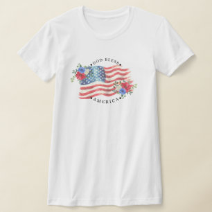 Gud välsigne Amerika med akvarellflagga/blommor T Shirt