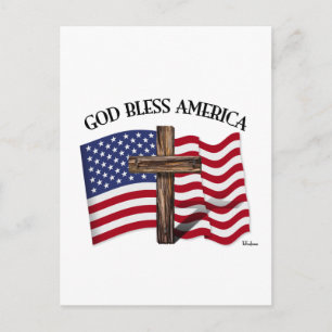 GUD VÄLSIGNE AMERIKA med robust kors & amerikansk Vykort
