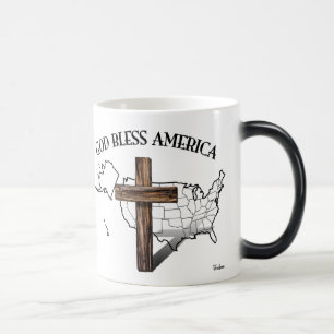 GUD VÄLSIGNE AMERIKA med robust kors & US-kontur Magisk Mugg