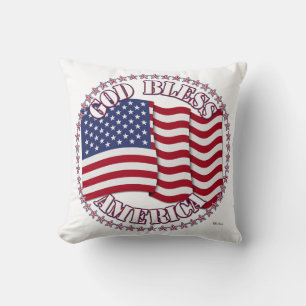 Gud välsigne Amerika med USA-flagga 50 stjärnor Kudde