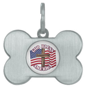 Gud välsigne Amerika med USA-flagga & kors ID-bricka Husdjur