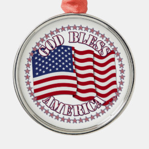 Gud välsigne Amerika med USA-flagga och 50 stjärno Julgransprydnad Metall