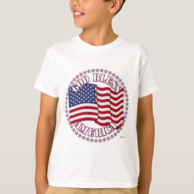 Gud välsigne Amerika med USA-flaggan och 50 stjärn T Shirt (Framsida)