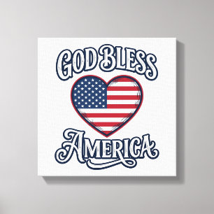 Gud välsigne Amerika Patriotisk Hjärtformad T-Shir Canvastryck