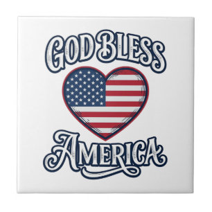 Gud välsigne Amerika Patriotisk Hjärtformad T-Shir Kakelplatta
