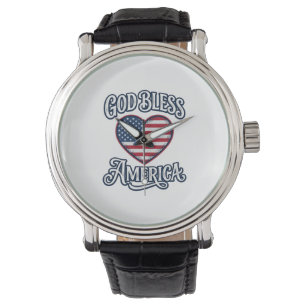 Gud välsigne Amerika Patriotisk Hjärtklänning Desi Armbandsur
