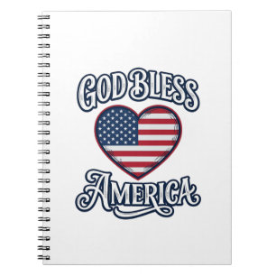 Gud välsigne Amerika Patriotisk Hjärttröja Design_ Anteckningsbok