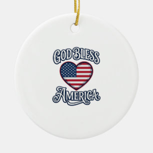 Gud välsigne Amerika Patriotisk Hjärttröja Design_ Julgransprydnad Keramik