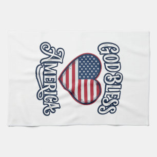 Gud välsigne Amerika Patriotisk Hjärttröja Design_ Kökshandduk