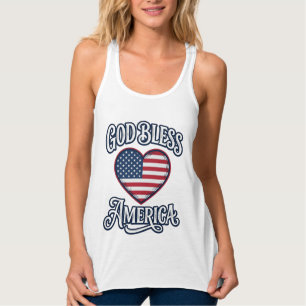 Gud välsigne Amerika Patriotisk Hjärttröja Design_ Linne Med Racerback