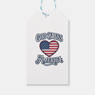 Gud välsigne Amerika Patriotisk Hjärttröja Design_ Presentetikett