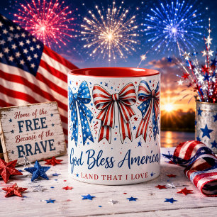 Gud välsigne Amerika Patriotisk slinga Fjärde juli Två-Tonad Mugg