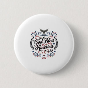 Gud välsigne Amerika Patriotisk Vintage Eagle T-sh Knapp