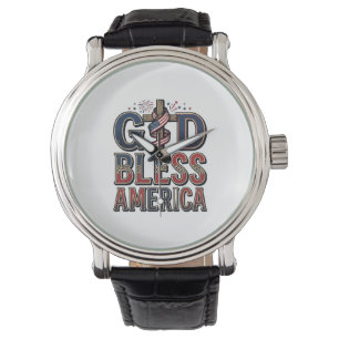 Gud välsigne Amerika Patriotiskt kors vintage skjo Armbandsur