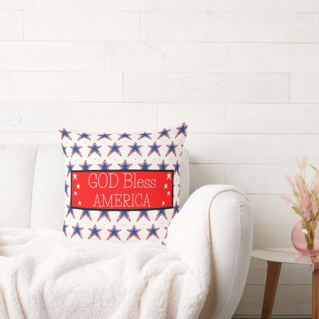 Gud välsigne Amerika röda vita blå stjärnor Kudde (Soffa)