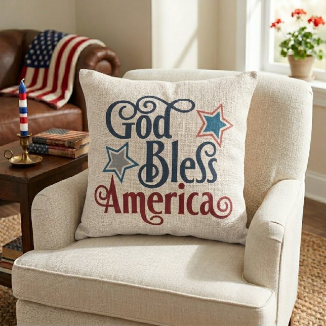 Gud välsigne Amerika Rödt Vitt och Blått Patriotis Kudde (God Bless America Red White and Blue Patriotic Throw Pillow)